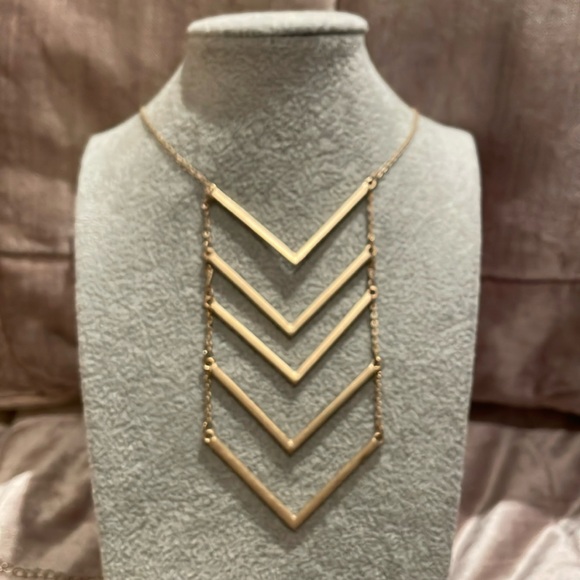 Gold Panel Floating Arrow Chevron Statement Necklace 26” - Picture 3 of 3